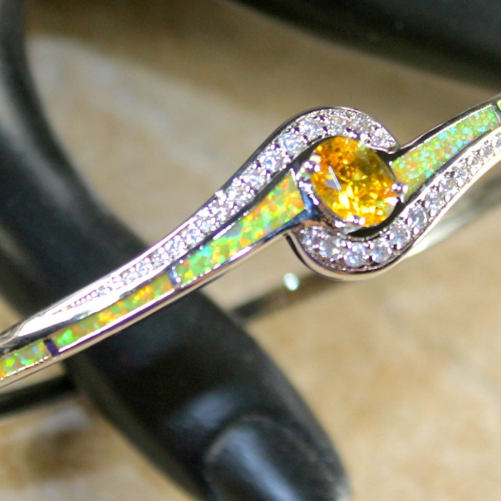 Yellow Fire Opal Silver Bracelet Cuff - Picture 3 of 3